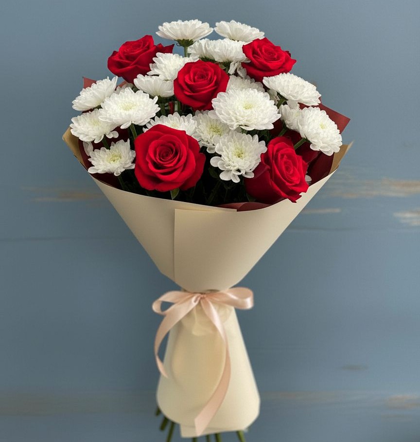 Букет цветов из: Розы и Хризантемы в Калангуй