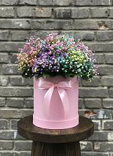 Цветочная композиция из Гипсофила и Розы в шляпной коробке в Калангуй