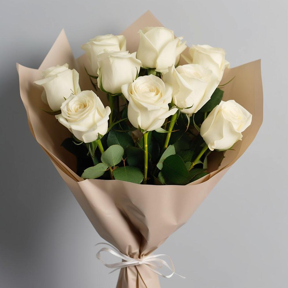 Букет 9 Белых роз Эдлесс Лав в Калангуй