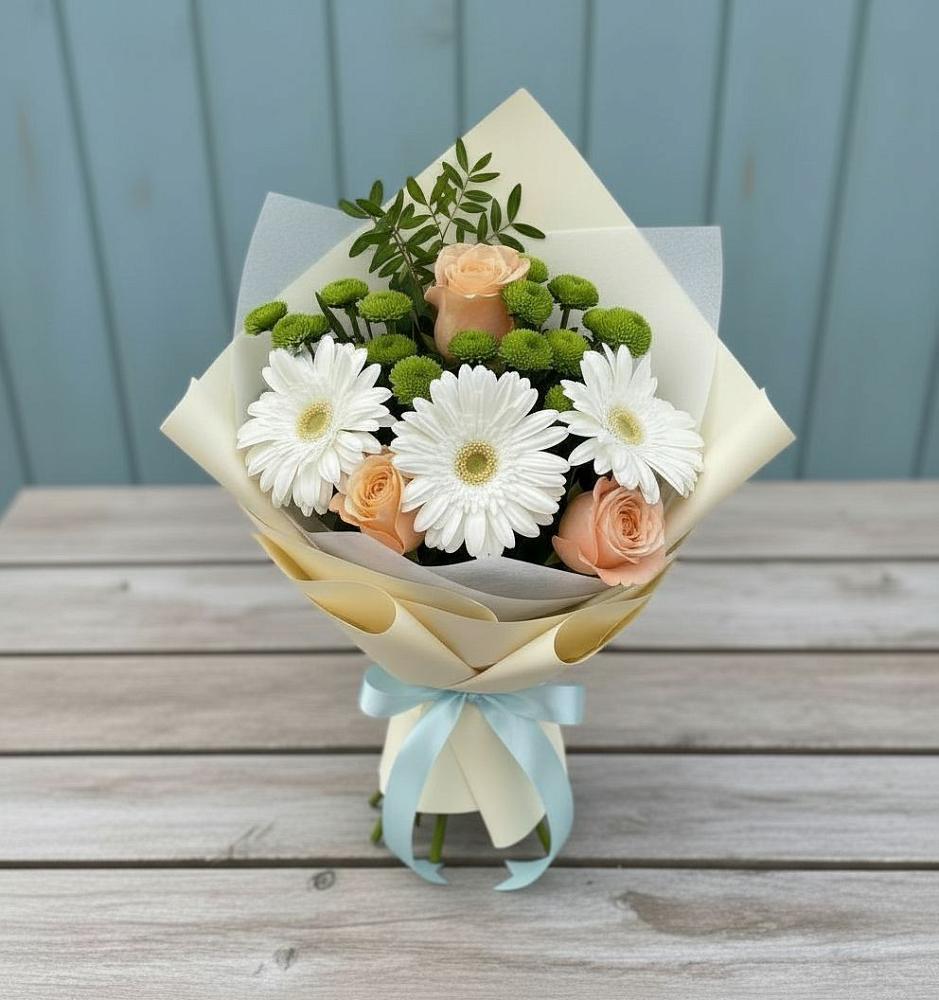 Букет цветов из: Герберы, Розы и Хризантемы в Калангуй