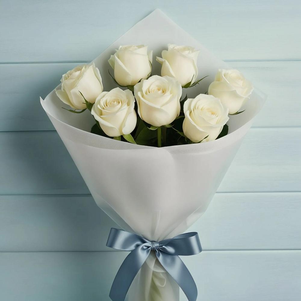 Букет 7 Белых роз Эдлесс Лав в Калангуй